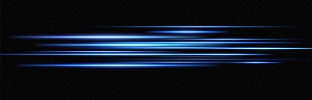 ilustrações, clipart, desenhos animados e ícones de efeito de luz de movimento para banners. linhas azuis. o efeito da velocidade em um fundo azul. linhas de luz, velocidade e movimento. reflexo vetorial da lente. - energy exploding laser abstract