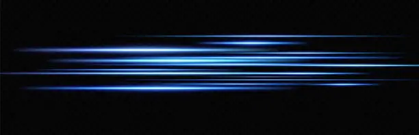 Vector illustration of Motion light effect for banners. Blue lines. The effect of speed on a blue background. lines of light, speed and movement. Vector lens flare.