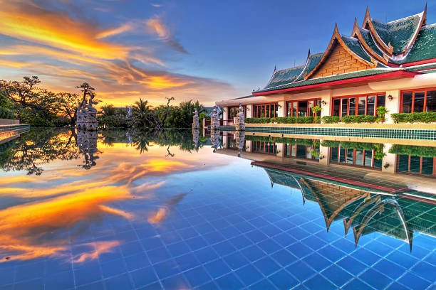 Oriental style architecture in Thailand at sunset