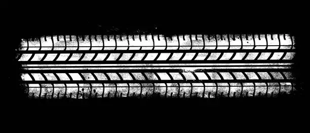 Vector illustration of White Grunge Tire Tracks On Black Background