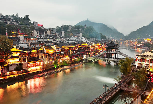 Fenghuang (Phoenix) small town at night, Hunan province, China