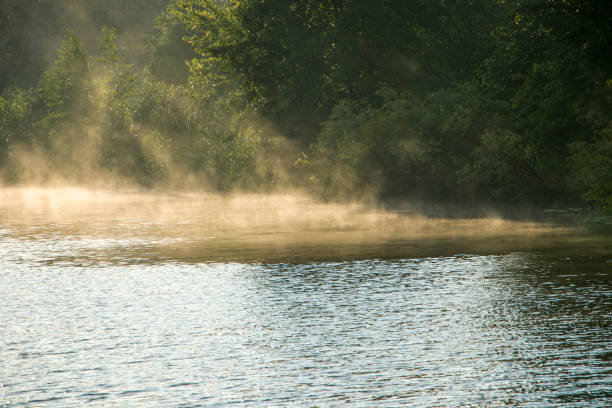 Evaporation of water on the river. The water cycle