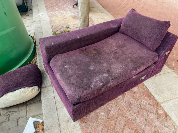 istock Broken purple sofa left in the street 1591525591