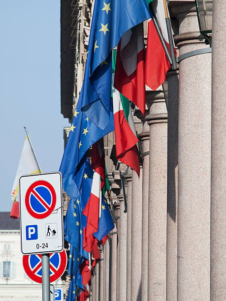 istock Italian and European flags 159153479