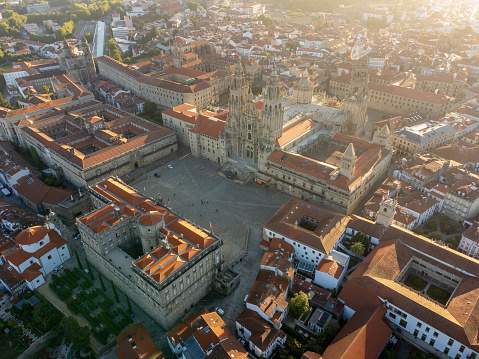 Early Morning Panoramic View of the Cathedral of Santiago de Compostela, Spain