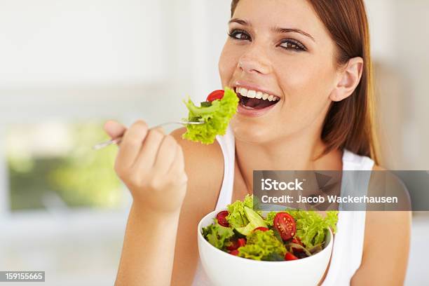 Mmm A Mouthful Of Goodness Stock Photo - Download Image Now - Salad, Eating, Women