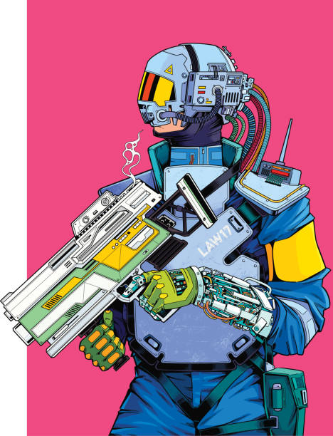 ilustraciones, imágenes clip art, dibujos animados e iconos de stock de cyborg cyberpunk - antivirus software audio