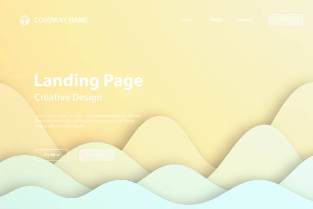 istock Landing page Template - Beige abstract wave shapes - Trendy paper cut background 1591598497