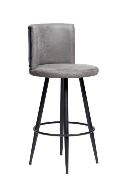 istock Modern grey nubuck bar stool with black metal legs, isolated on white 1591602189