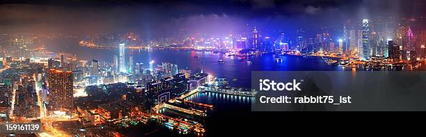 Widok Z Lotu Ptaka Nocy Hong Kong - zdjęcia stockowe i więcej obrazów Architektura - Architektura, Azja, Bez ludzi