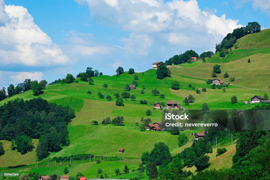 Village na colina verde - Foto de stock de Agricultura royalty-free