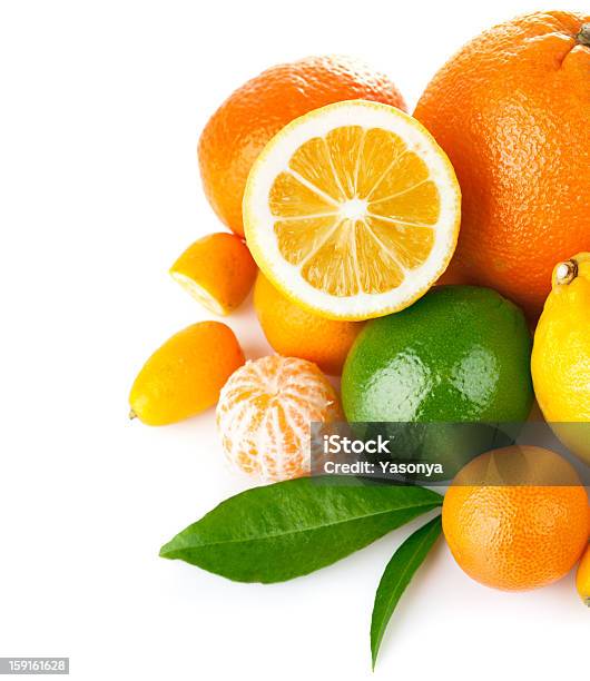 Fresh Citrus Fruit With Green Leaf Stock Photo - Download Image Now - Citrus Fruit, Cross Section, Cut Out