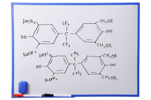 Chemistry science formulas on whiteboard, isolated on white with clipping path.