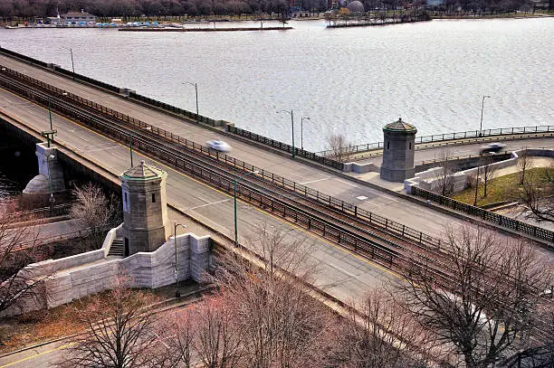 Longfellow Bridge in Boston, also called Salt-and-Pepper Bridge, a combination of highway and railway bridge