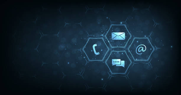 Contact us or the Customer support hotline connect concept. Contact us or the Customer support hotline connect concept. call center service provider, advice to customer help, and support services are digital on dark blue background. hotline background stock illustrations