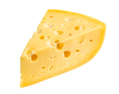 A large piece of yellow cheese on an isolated white background