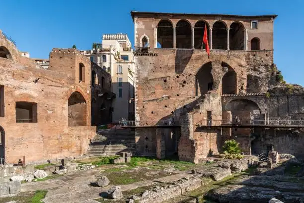 Photo of View of Trajan's Market (Mercati di Traiano), a large complex of ruins at the Roman Forum, Rome.