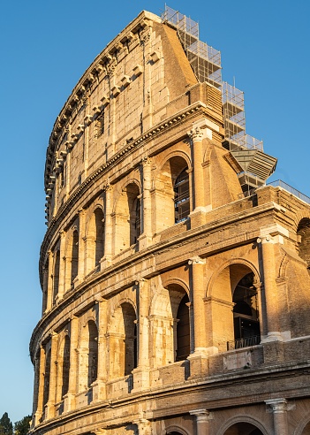 A scenic view of the Colosseum in Rome, Italy.