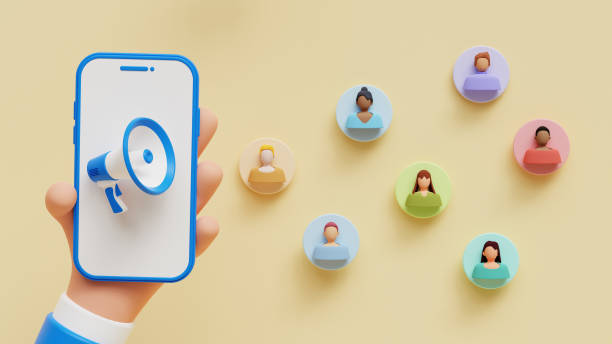 istock Smartphone in hand with Megaphone. 3D Illustration with different avatars. Referel concept, Influence blogger, Promotion, Services and goods 1591658139