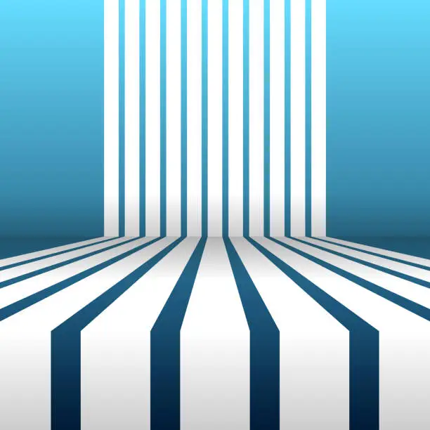 Vector illustration of Vertical parallel stripes, passing two edges corner. Shadow effect.