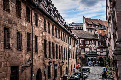 Busy Old Town Street In Nuremberg, Germany