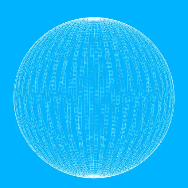 Vector illustration of 3d globe covered by of squares outline, with perspective