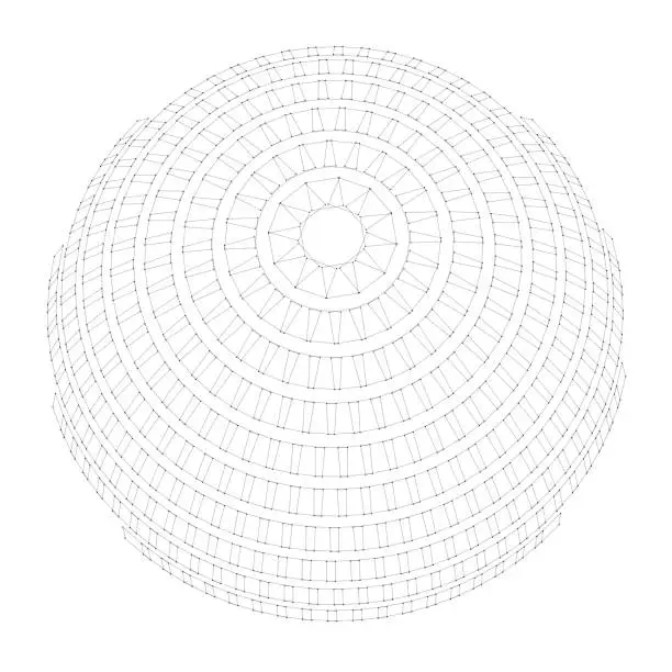 Vector illustration of 3d half globe covered by of squares outlines