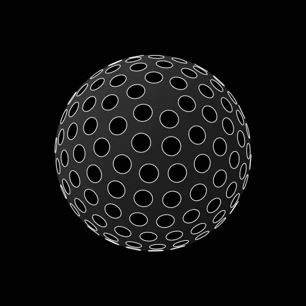 Vector illustration of 3d globe made of circles with outline and with perspective