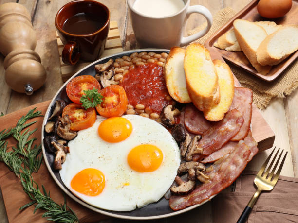 istock American breakfast, toast, cooked beans, bacon and cooked eggs i 1591701686