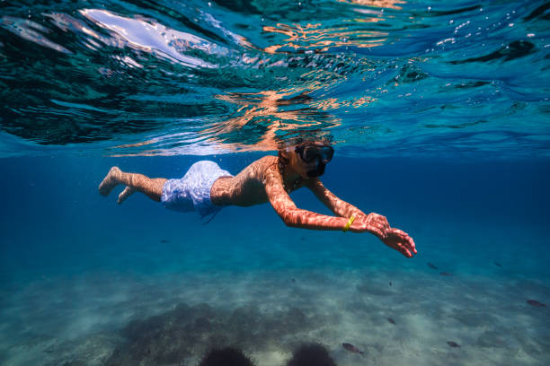 istock Boy snorkeling in blue seawater 1591705046