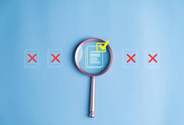 istock Prepare check and approve concepts. Document management, paperless. mark documents for online approve paperless quality assurance and ERP management. right and wrong document concept. 1591713624