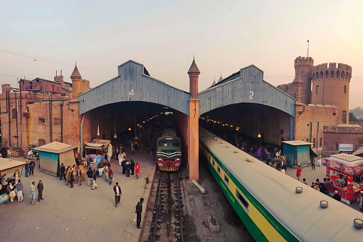 Lahore Junction Railway Station, Pakistan - November, 16, 2018: In 1853 the first railway line was laid by British in Indian subcontinent. Pakistan Railways founded in 1861 and headquartered in Lahore
