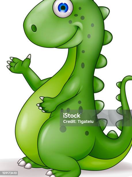 Funny Green Dinosaur Cartoon Stock Illustration - Download Image Now - Animal, Cartoon, Cheerful