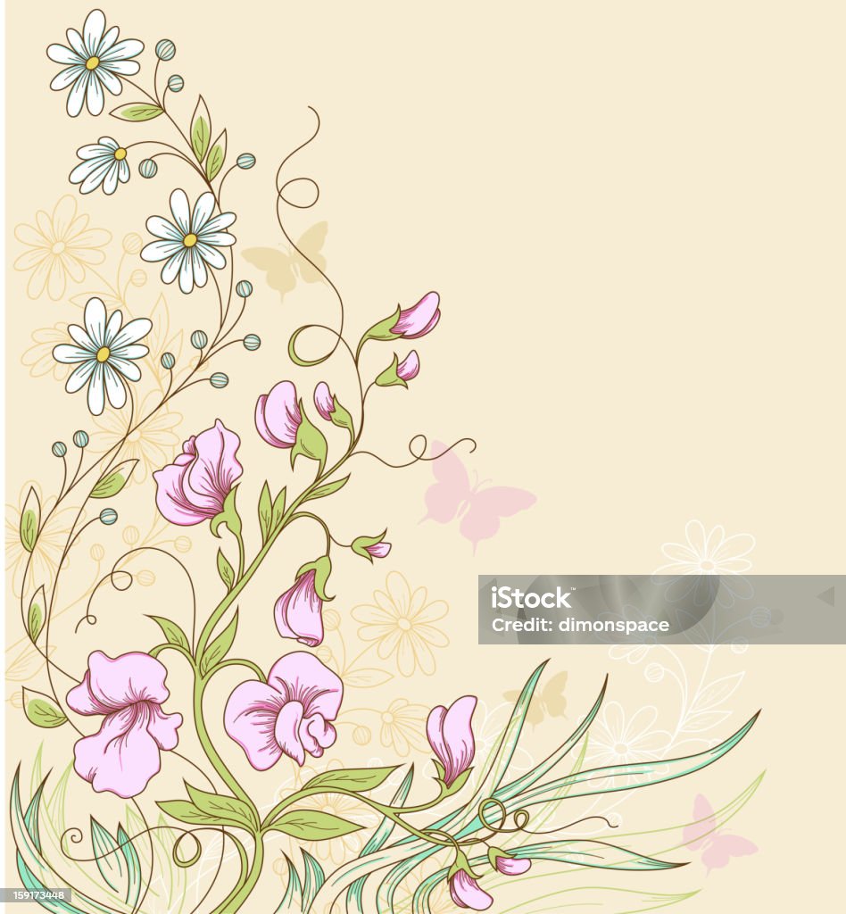 Abstract background of a vine with flowers and butterflies Vector floral  background with sweet pea and butterflies.  EPS 10 file, contains transparencies. Sweetpea stock vector