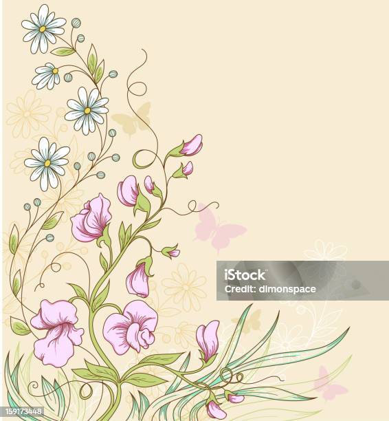 Abstract Background Of A Vine With Flowers And Butterflies Stock Illustration - Download Image Now