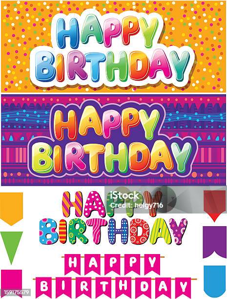 Set Of Colorful Happy Birthday Texts Stock Illustration - Download Image Now - Alphabet, Birthday, Birthday Present