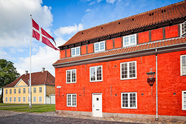 Architecture of the old town of Christiansfeld - UNESCO World Heritage Site, Denmark, Europe - streets and squares with houses in a remarkable city