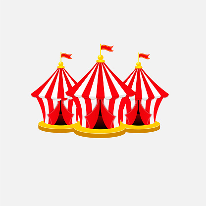 Circus red tent white background. Classical Circus tent banner, poster