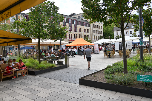 Bad Kreuznach, Germany, July 20, 2023 - Kornmarkt in Bad Kreuznach, Rhineland-Palatinate.
