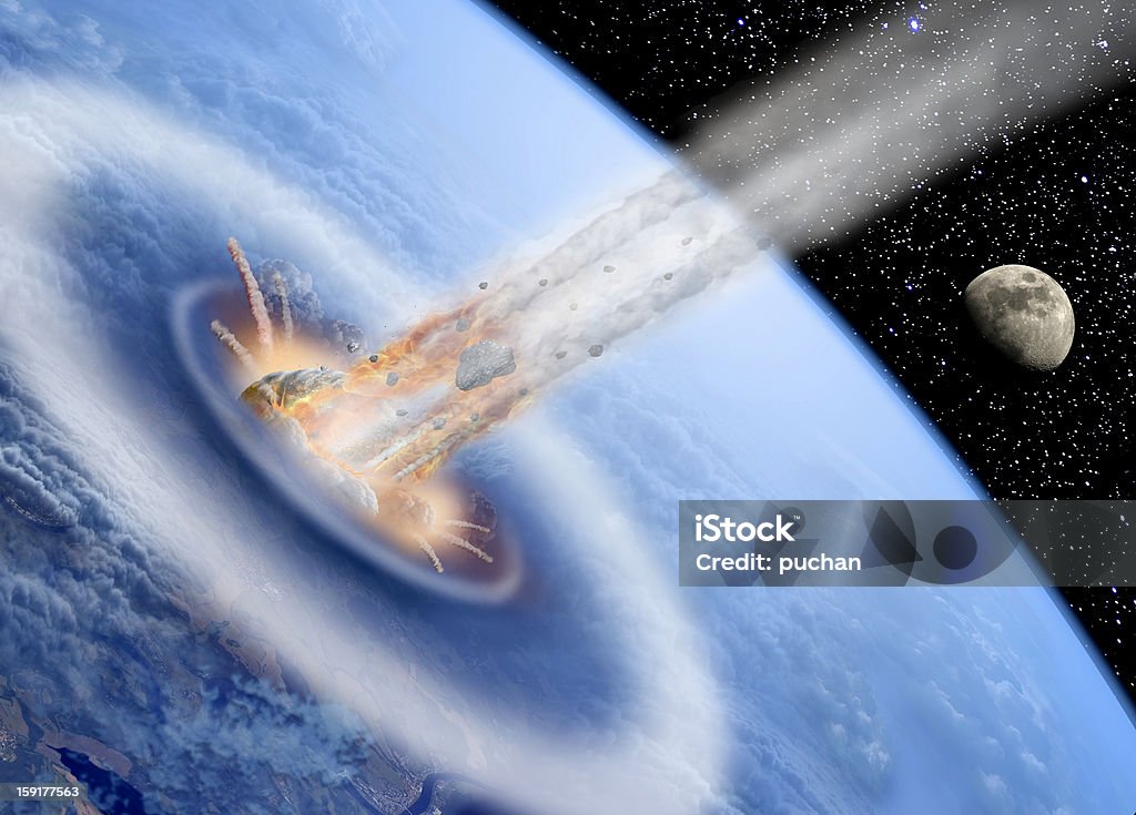 Asteroid hits Earth Asteroid impact on Earth Asteroid Stock Photo