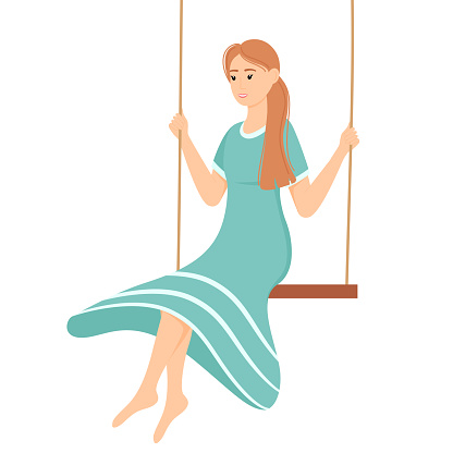 Beautiful woman sitting on swing, vector illustration