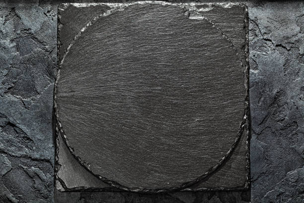 istock Black Slate Plate Round Shape On Square Mock Up For Suhi Bar Menu 1591810881