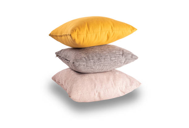 istock Three Different Color Modern Cushions or Pillows Isolated on a White Background 1591816637