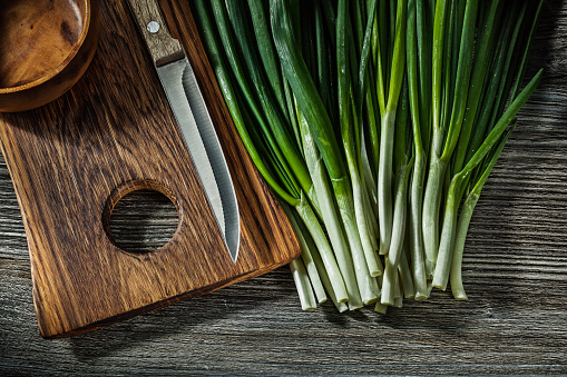Green Onions Kitchen Knife intage Chopping Wooden Board
