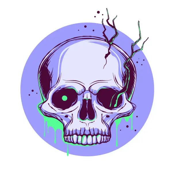 Vector illustration of Shattered human skull with branches growing from it