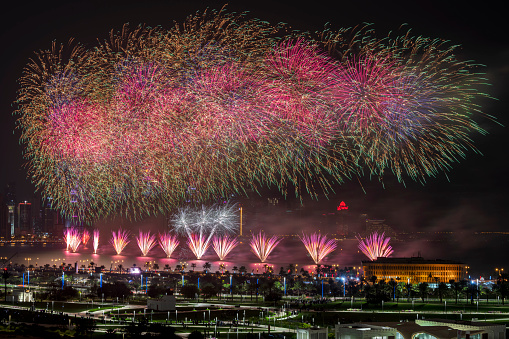 Doha, Qatar - December 18, 2022: National Day Celebrations on Doha Corniche