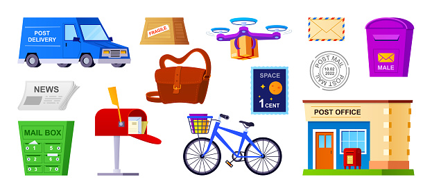 Postal Service Graphics Postal And Delivery Service Modern Flat Design Style Set Of Isolated ...