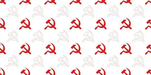 Vector illustration of hammer and sickle socialism symbol seamless pattern