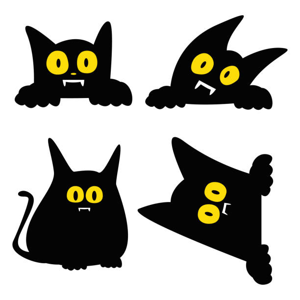 halloween cute black cat character. vector illlustration halloween cute black cat character. vector illlustration black cat costume stock illustrations