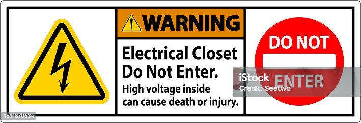 istock Warning Sign Electrical Closet - Do Not Enter. High Voltage Inside Can Cause Death Or Injury 1591870634